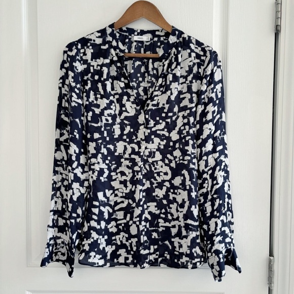 VINCE Confetti Silk Popover Blouse 6 Blue - Picture 1 of 9